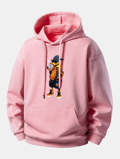 Relaxed Fit Hoodie with Cartoon Duck Design