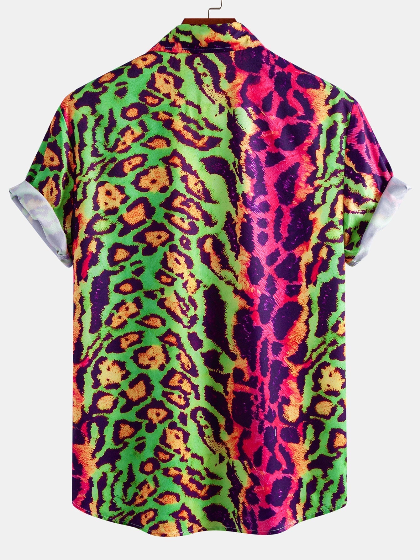 Vibrant Leopard Print Button-Up Shirt and Swim Shorts Set