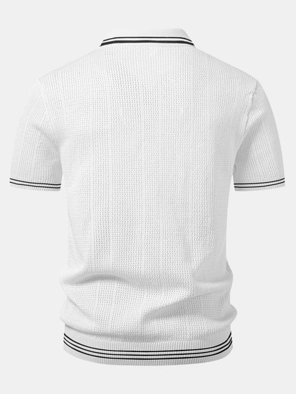 Open Knit Polo with Contrast Johnny Collar