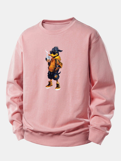 Relaxed Fit Sweatshirt with Cartoon Duck Design