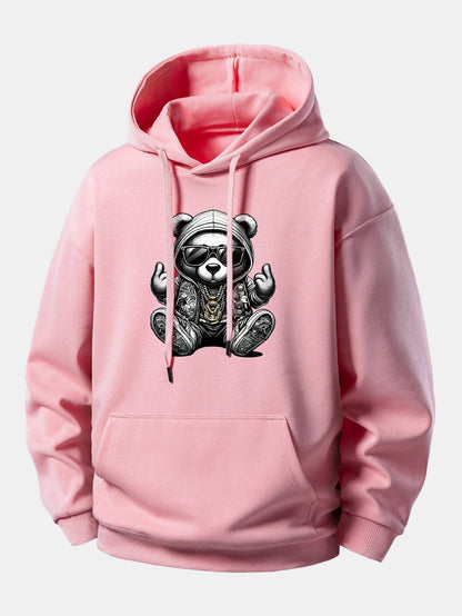 Relaxed Fit Hoodie with Hip Hop Bear Graphic