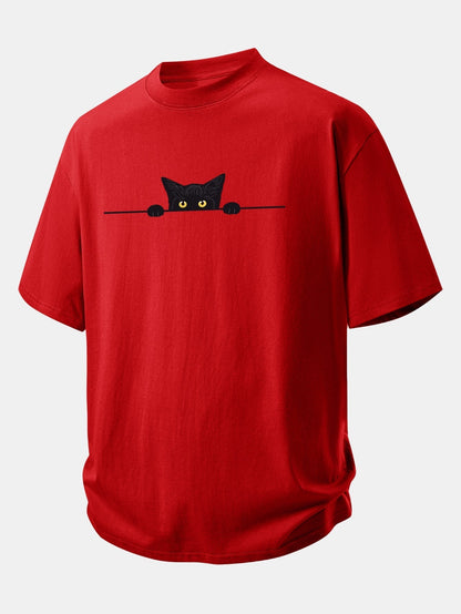 Comfortable Black Cat Graphic Cotton T-Shirt