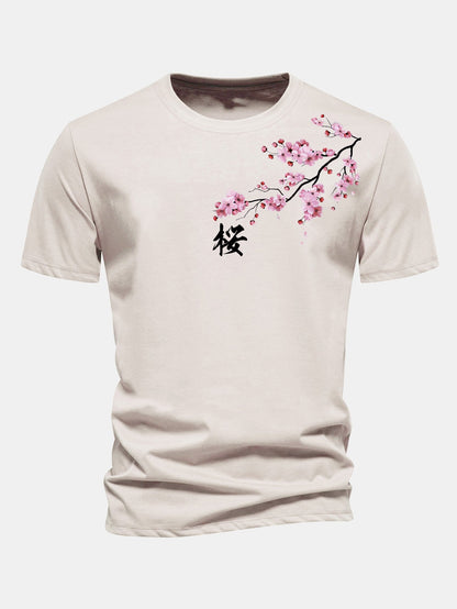 Classic Fit Cherry Blossom Print Cotton Tee