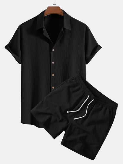 Crinkled Texture Shirt & 5" Drawstring Shorts with Crinkle Texture