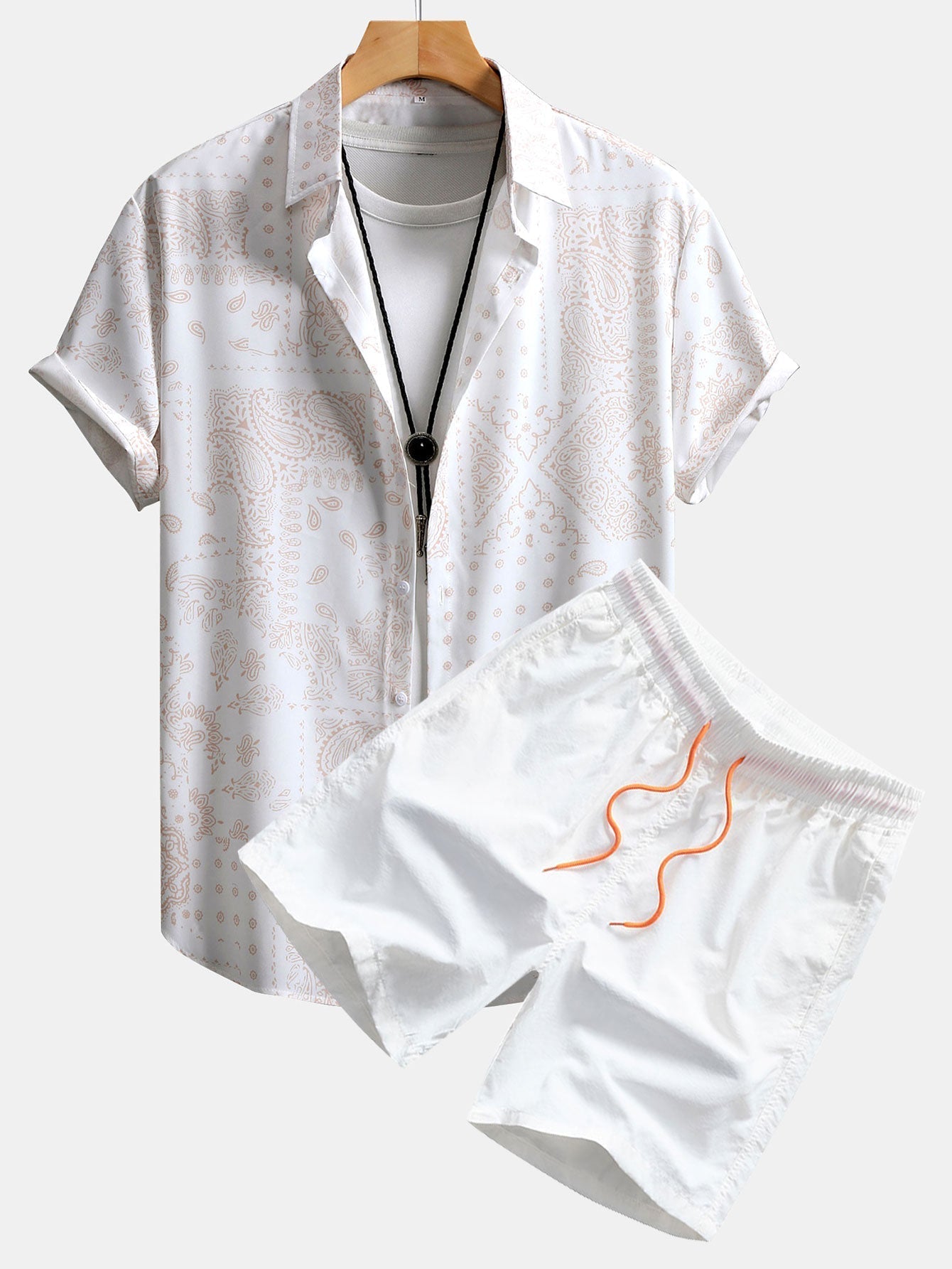 Paisley Pattern Button-Up Shirt with Matching Swim Shorts