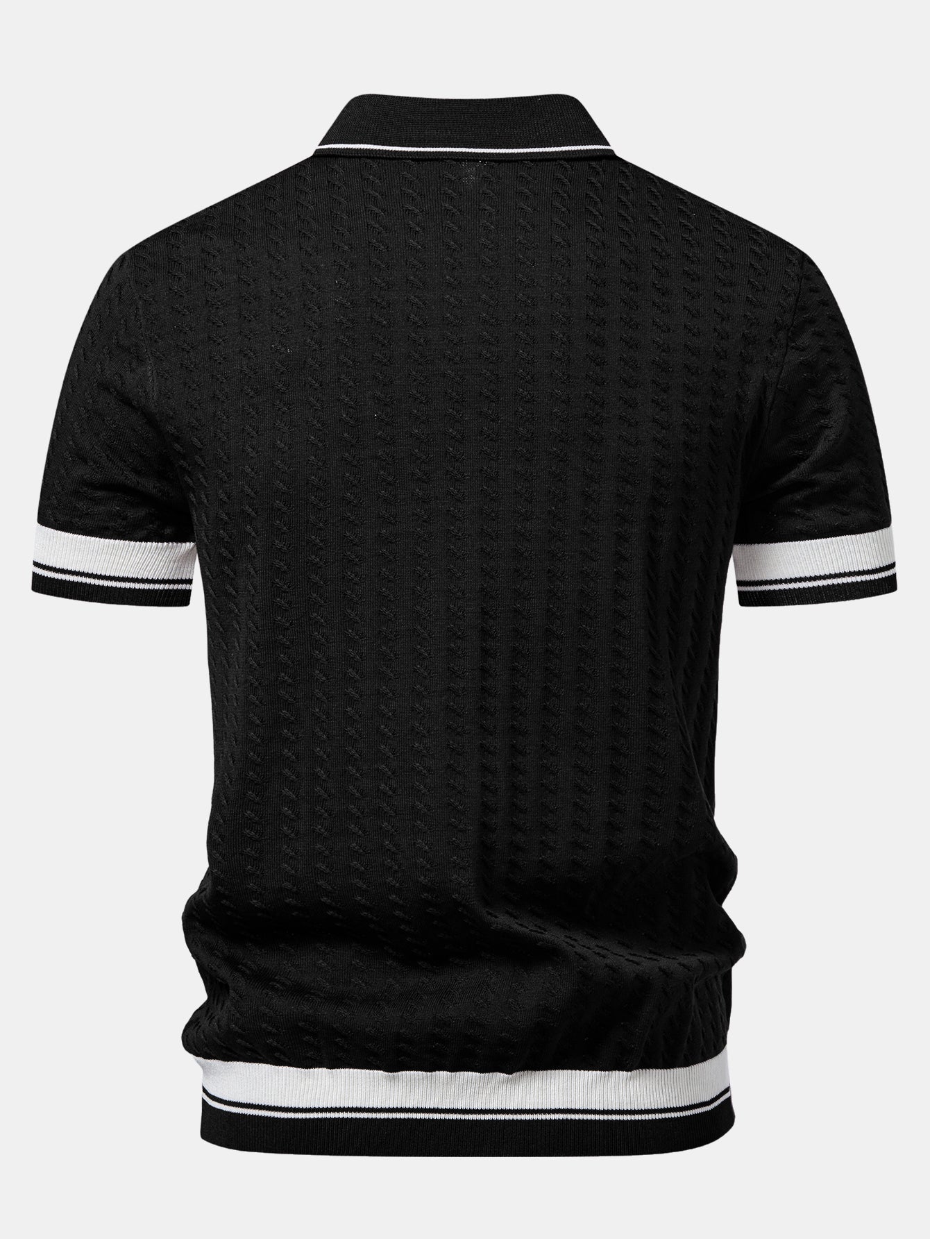 Textured Knit Polo with Contrast Trim and Johnny Collar