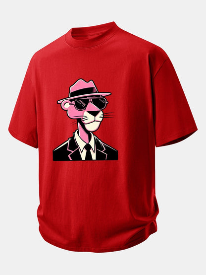 Comfortable Pink Panther Graphic Cotton T-Shirt for Gentlemen