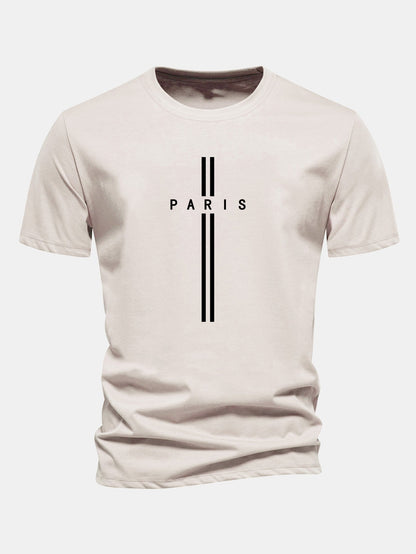 Classic Fit Cotton T-Shirt with Paris Stripe Design