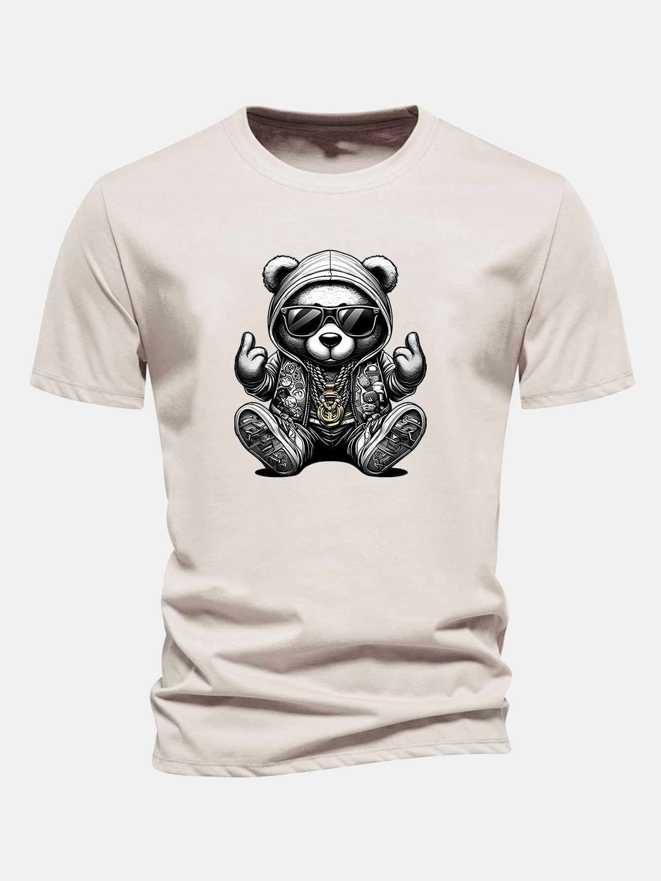 Classic Fit Cotton T-Shirt with Hip Hop Bear Graphic