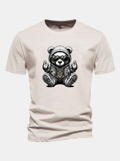 Classic Fit Cotton T-Shirt with Hip Hop Bear Graphic