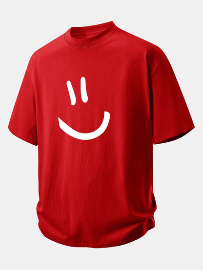 Comfortable Relaxed Fit Cotton T-Shirt with Smiley Face Design