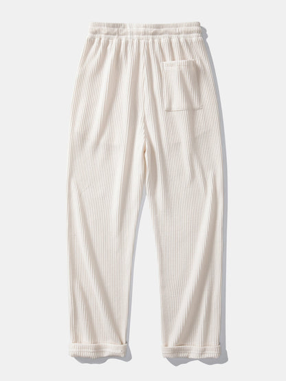 Textured Contrast Johnny Collar Knit Polo with Drawstring Waffle Knit Pants