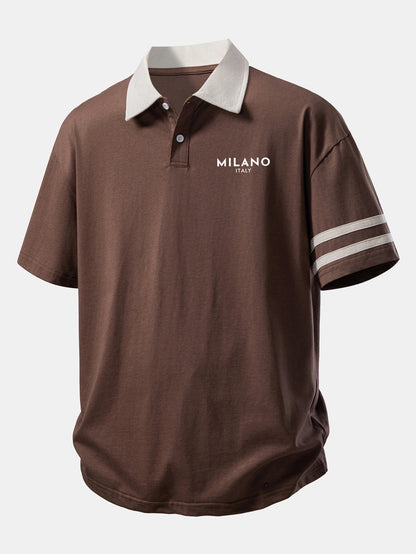 Relaxed Fit Milano Print Polo Shirt with Contrast Collar