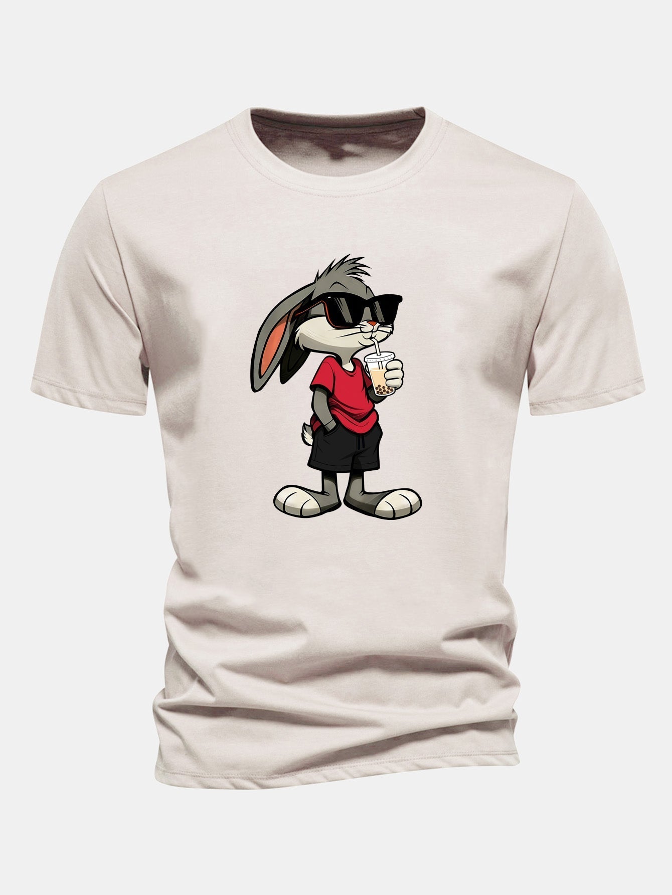 Classic Fit Cotton T-Shirt with Cartoon Rabbit Design