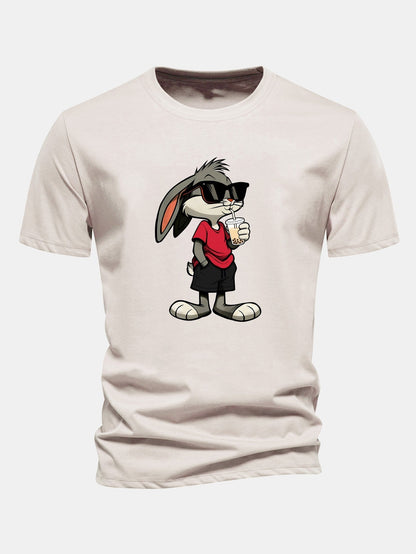 Classic Fit Cotton T-Shirt with Cartoon Rabbit Design