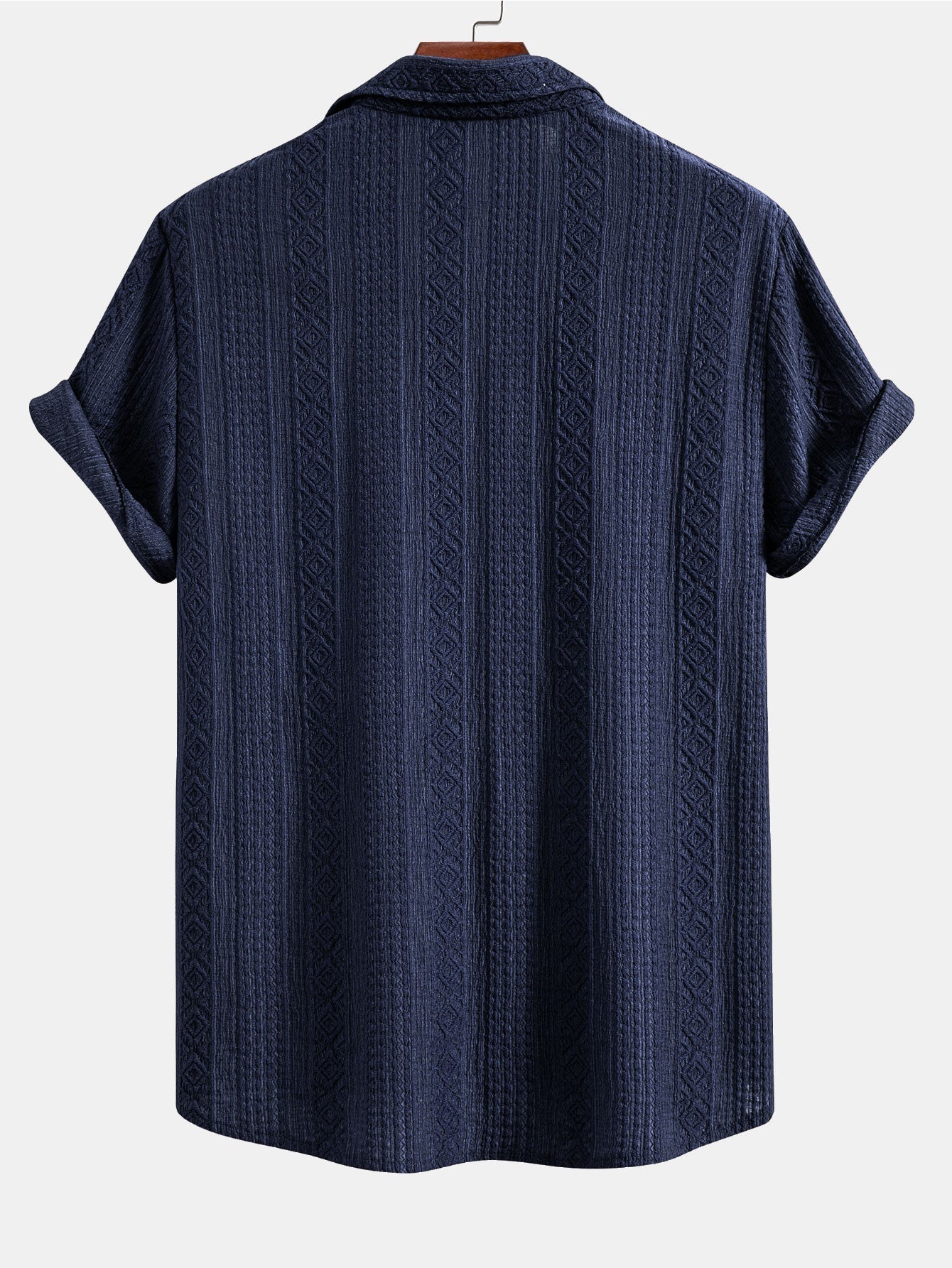 Geometric Jacquard Button-Up Shirt with Straight-Leg Linen Trousers