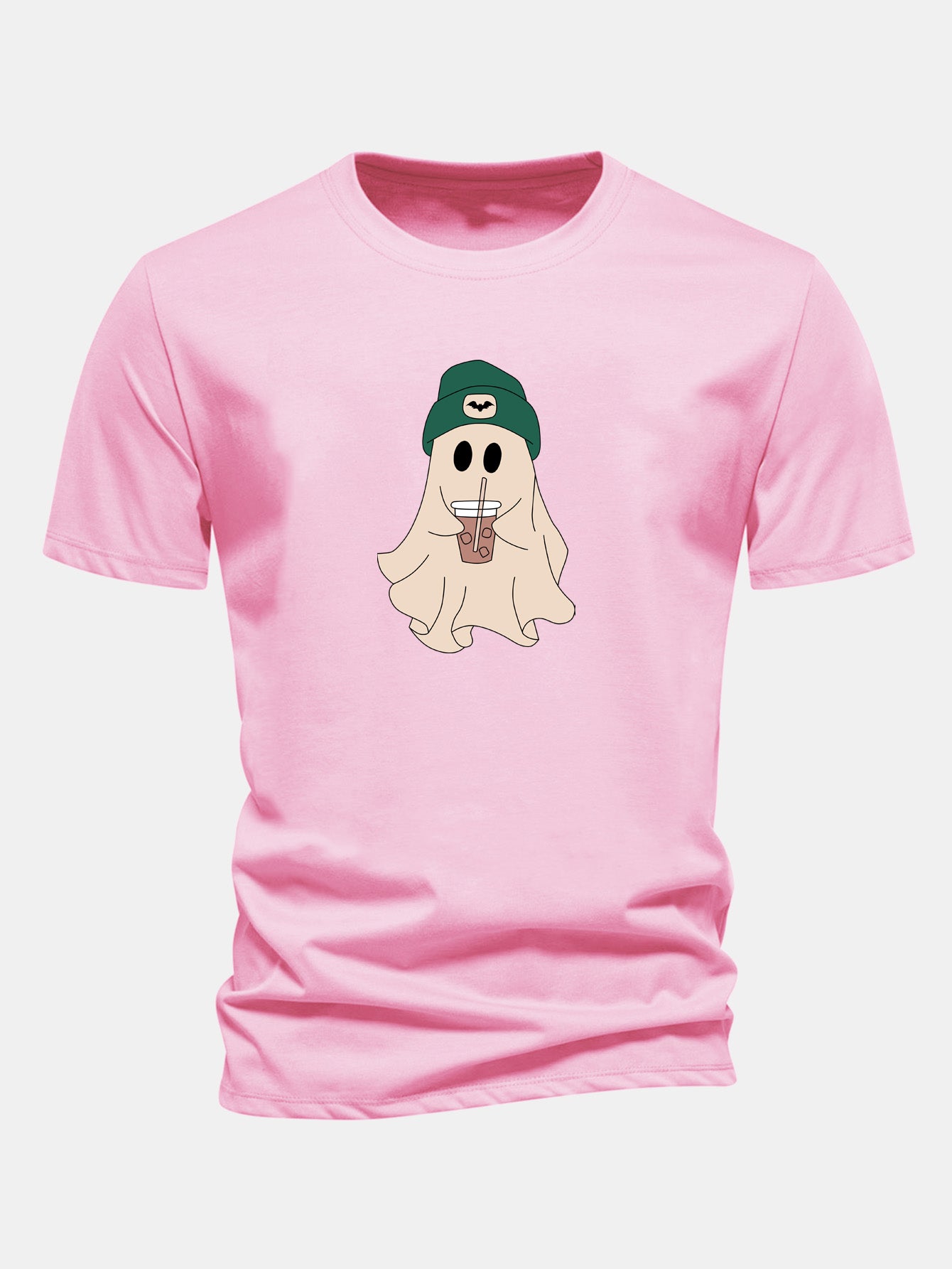 Regular Fit Dark Green Cotton T-Shirt with Ghost Print
