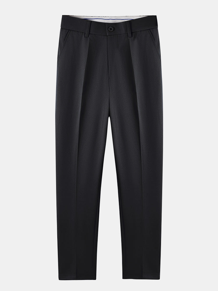 Ribbed Johnny Collar Knit Polo with Contrast Trim & Slim Fit Tapered Trousers