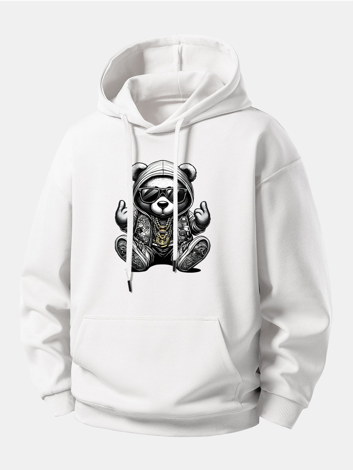 Relaxed Fit Hoodie with Hip Hop Bear Graphic