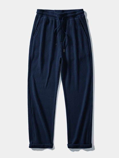 Two-Piece Contrast Waffle Set: T-Shirt with Pocket & Drawstring Knitted Pants