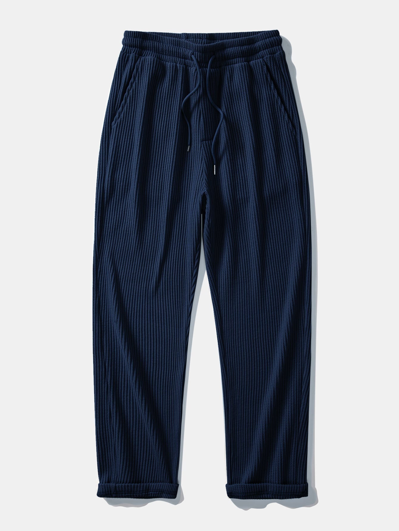 Textured Contrast Johnny Collar Knit Polo with Drawstring Waffle Knit Pants
