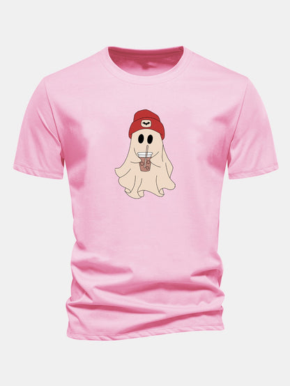 Classic Fit Red Cotton T-Shirt with Ghost Print