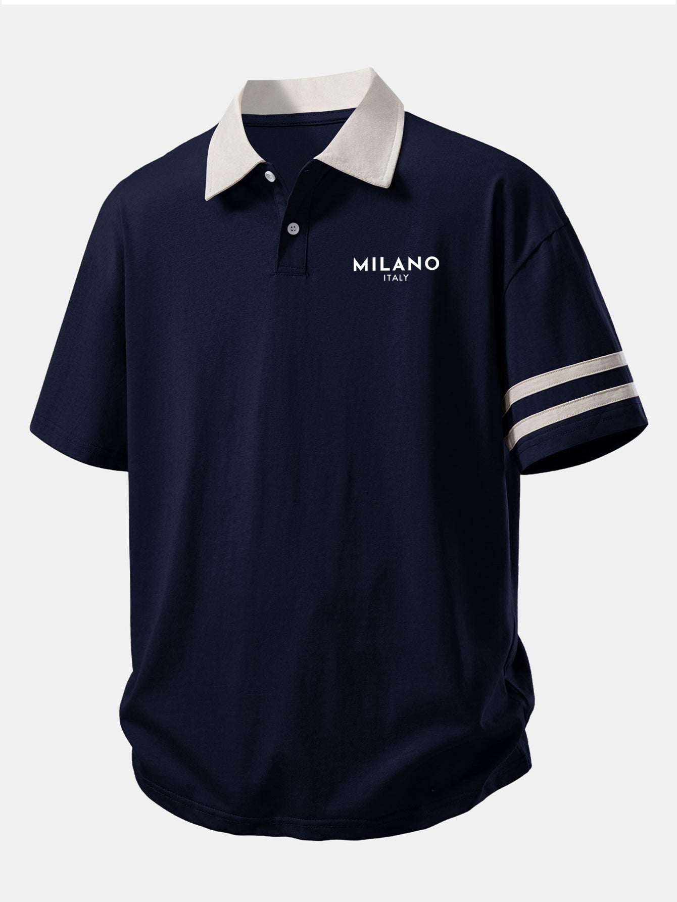 Relaxed Fit Milano Print Polo Shirt with Contrast Collar