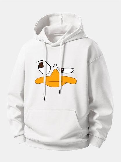 Relaxed Fit Hoodie with Emoji Duck Design