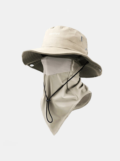 Foldable Wide-Brim Sun Hat with Breathable Mesh Face Mask for Outdoor Use