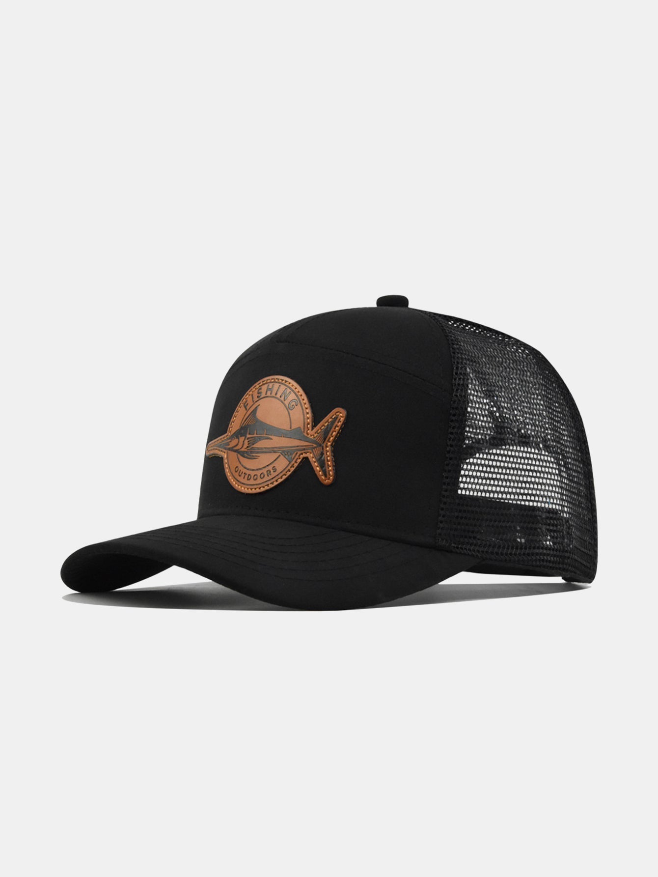 Fish-Inspired Logo Truck Hat with Breathable Mesh Back