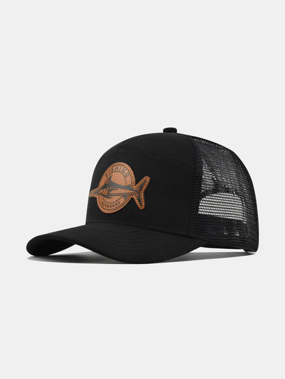 Fish-Inspired Logo Truck Hat with Breathable Mesh Back