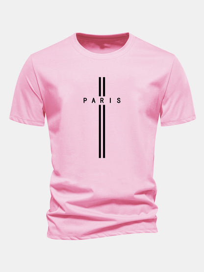 Classic Fit Cotton T-Shirt with Paris Stripe Design