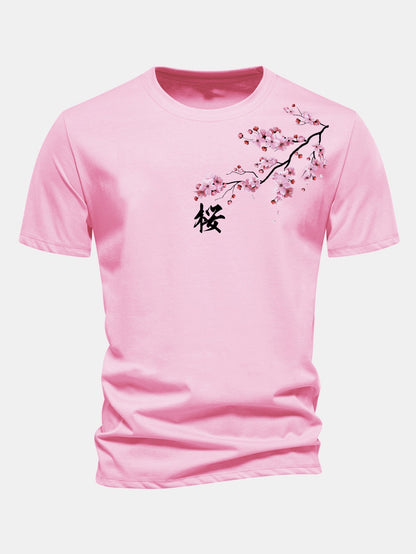 Classic Fit Cherry Blossom Print Cotton Tee