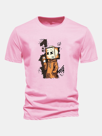 Classic Fit Cotton T-Shirt with Cartoon Box Head Design