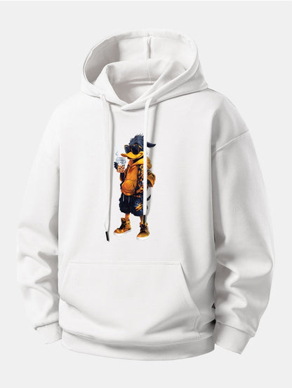 Relaxed Fit Hoodie with Cartoon Duck Design