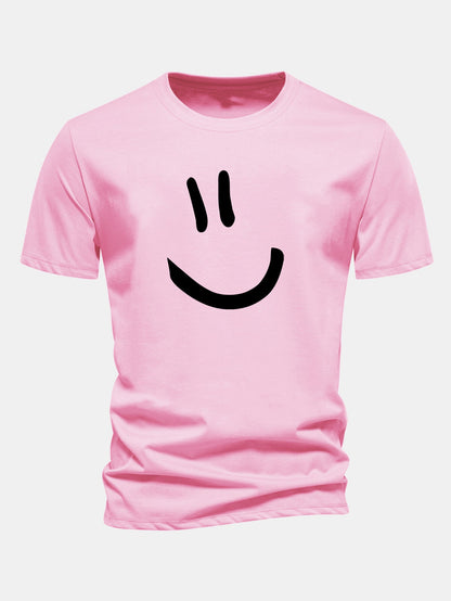 Classic Fit Cotton T-Shirt with Smiley Face Print