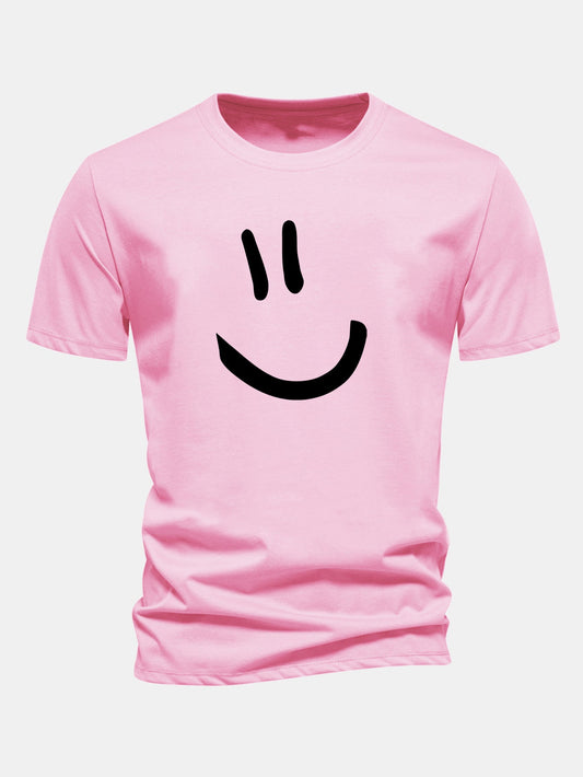 Classic Fit Cotton T-Shirt with Smiley Face Print