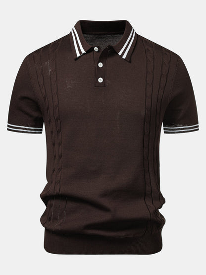 Twisted Jacquard Knit Polo with Contrast Trim