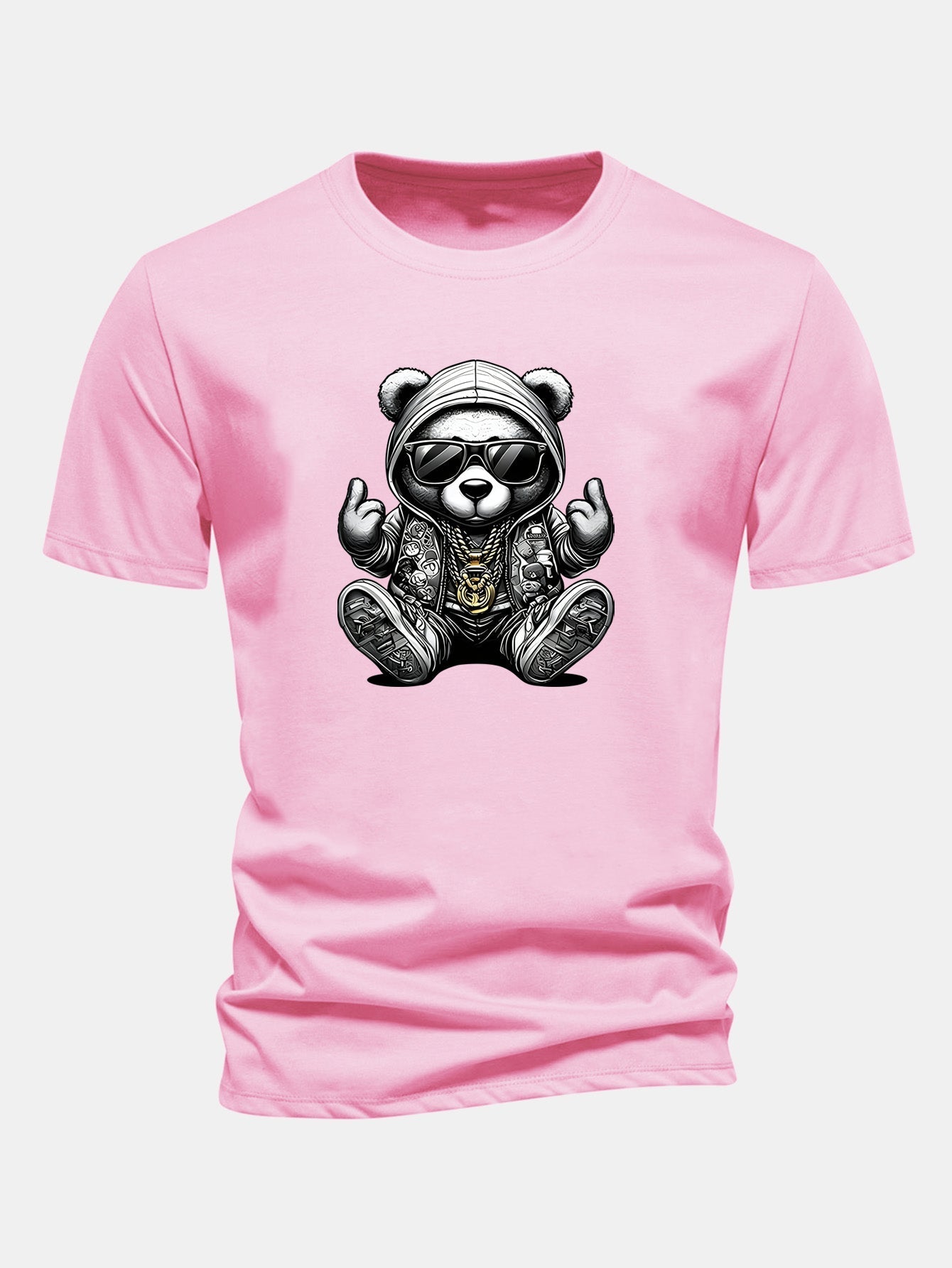 Classic Fit Cotton T-Shirt with Hip Hop Bear Graphic
