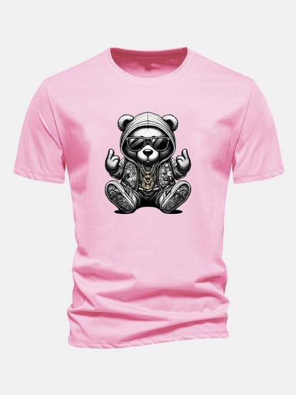 Classic Fit Cotton T-Shirt with Hip Hop Bear Graphic