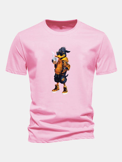 Classic Fit Cotton T-Shirt with Carton Duck Print