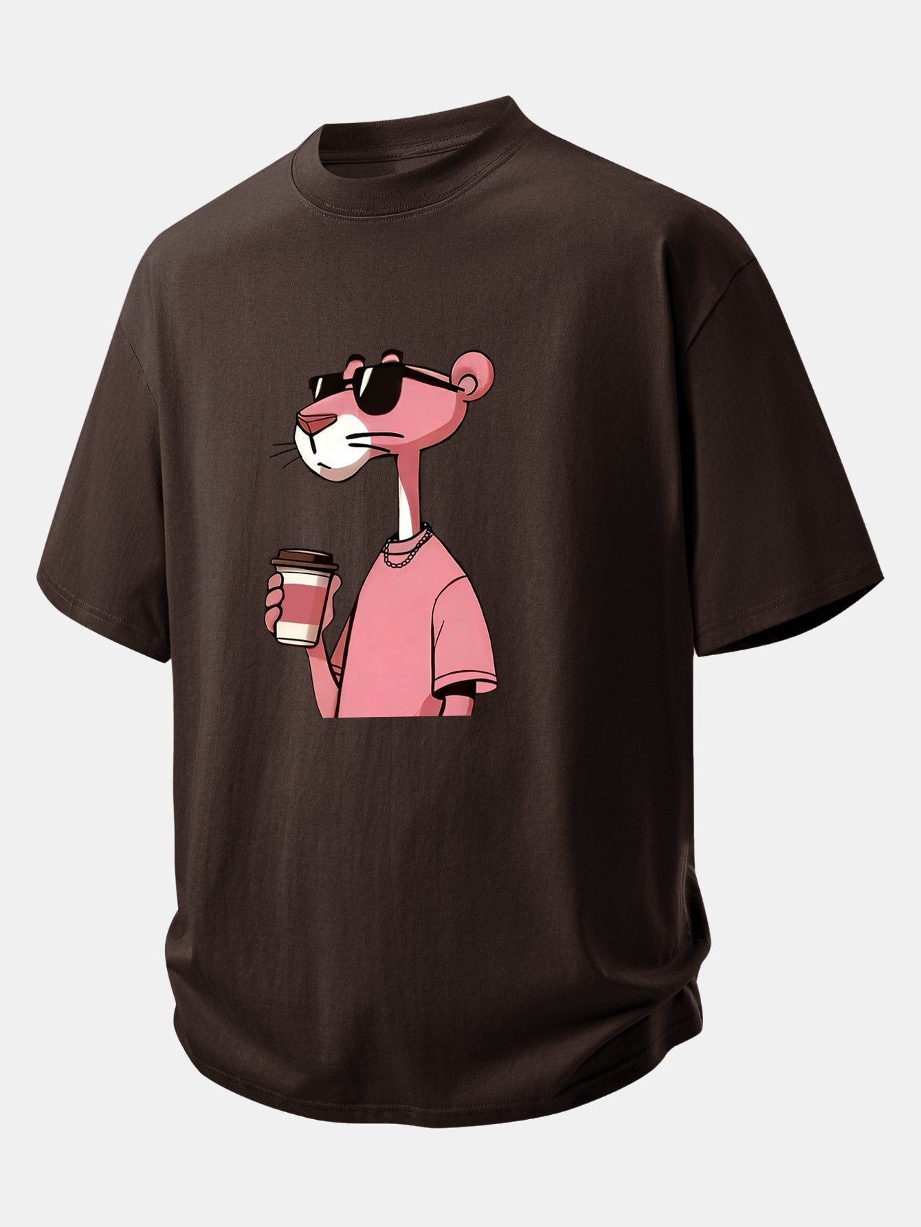 Casual Fit Pink Panther Coffee Print Cotton Tee