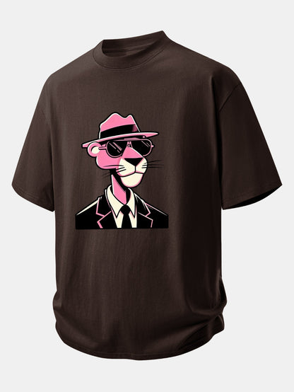 Comfortable Pink Panther Graphic Cotton T-Shirt for Gentlemen