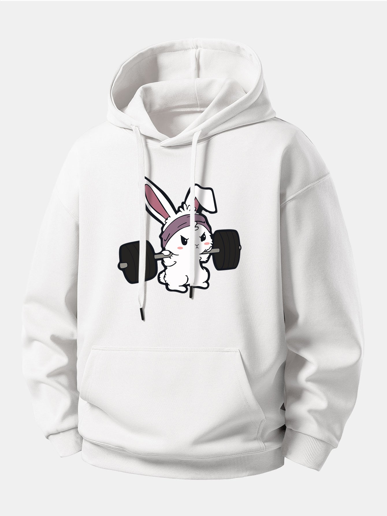 Relaxed Fit Hoodie with Fitness Rabbit Print
