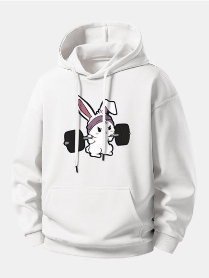 Relaxed Fit Hoodie with Fitness Rabbit Print