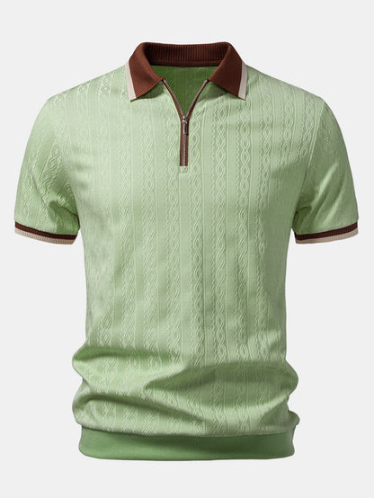 Textured Knit Polo with Contrast Trim & Slim Fit Tapered Trousers