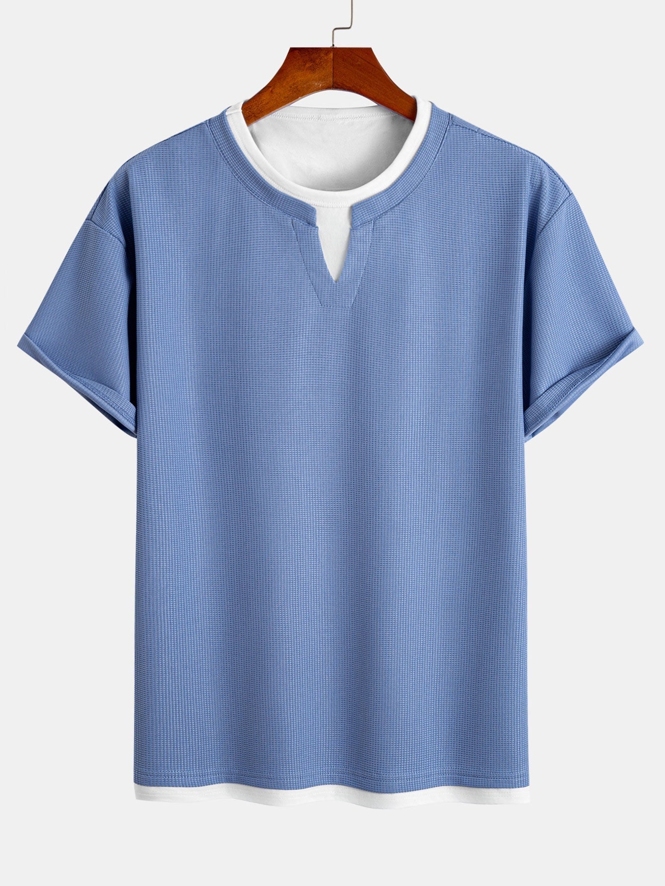 Comfortable 2-in-1 Waffle T-Shirt with Notched Collar