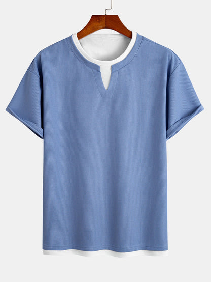 Comfortable 2-in-1 Waffle T-Shirt with Notched Collar