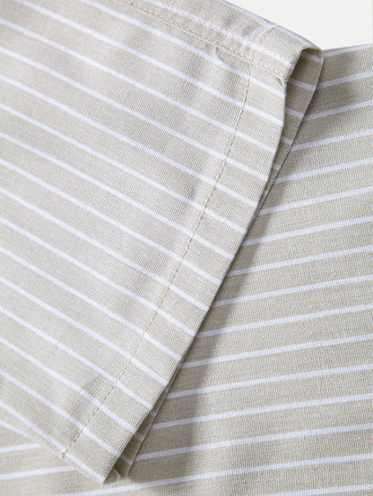 Linen-Rayon Blend Button-Up Shirt with Striped Straight-Leg Linen Pants
