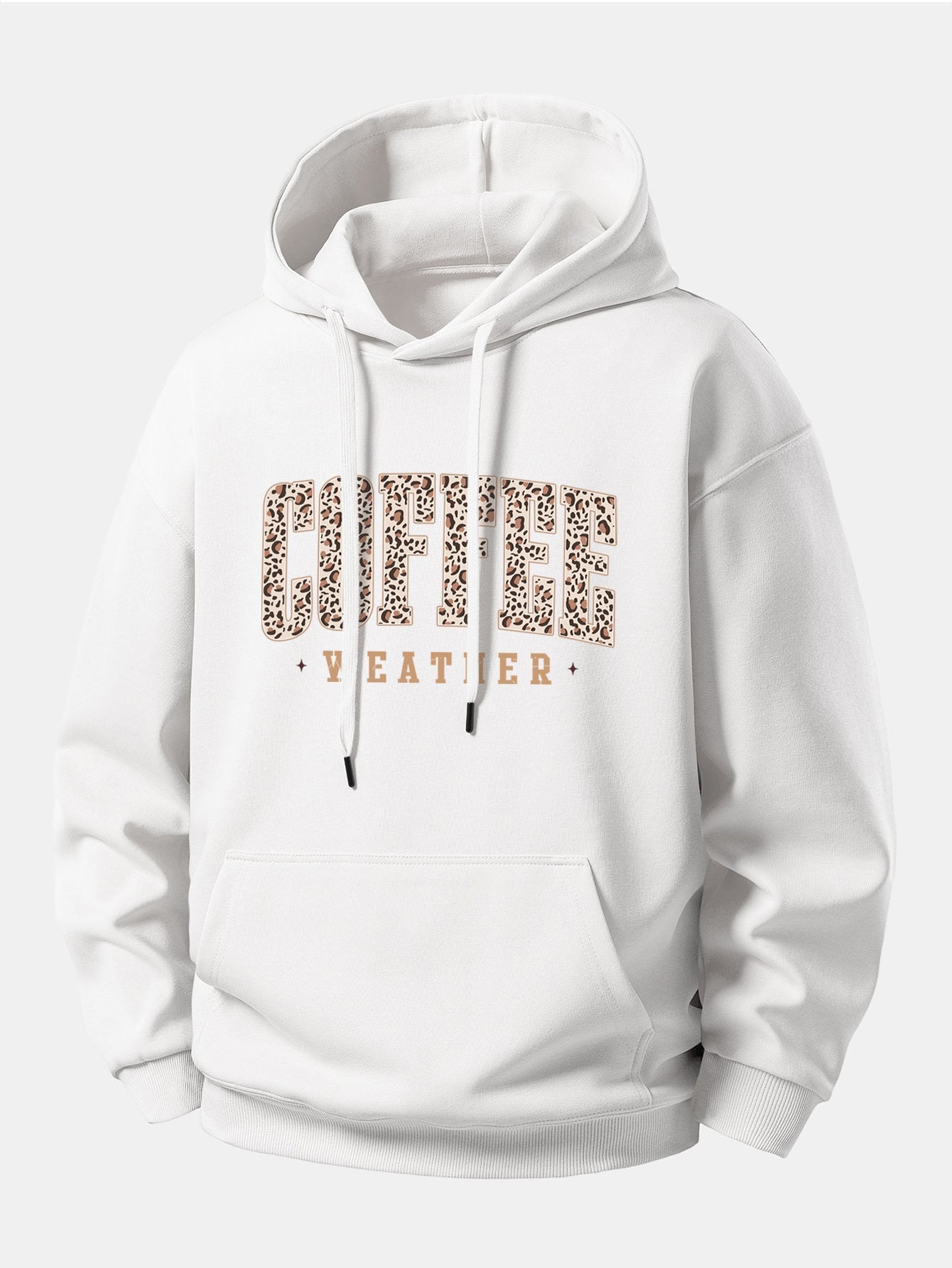 Relaxed Fit Hoodie with Leopard Coffee Weather Print